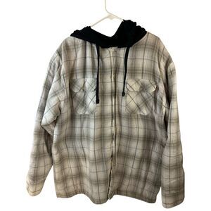 Avirex XL Button Flannel Faux Sherpa Lined Hoodie Beige Black Silver Thread rn#1